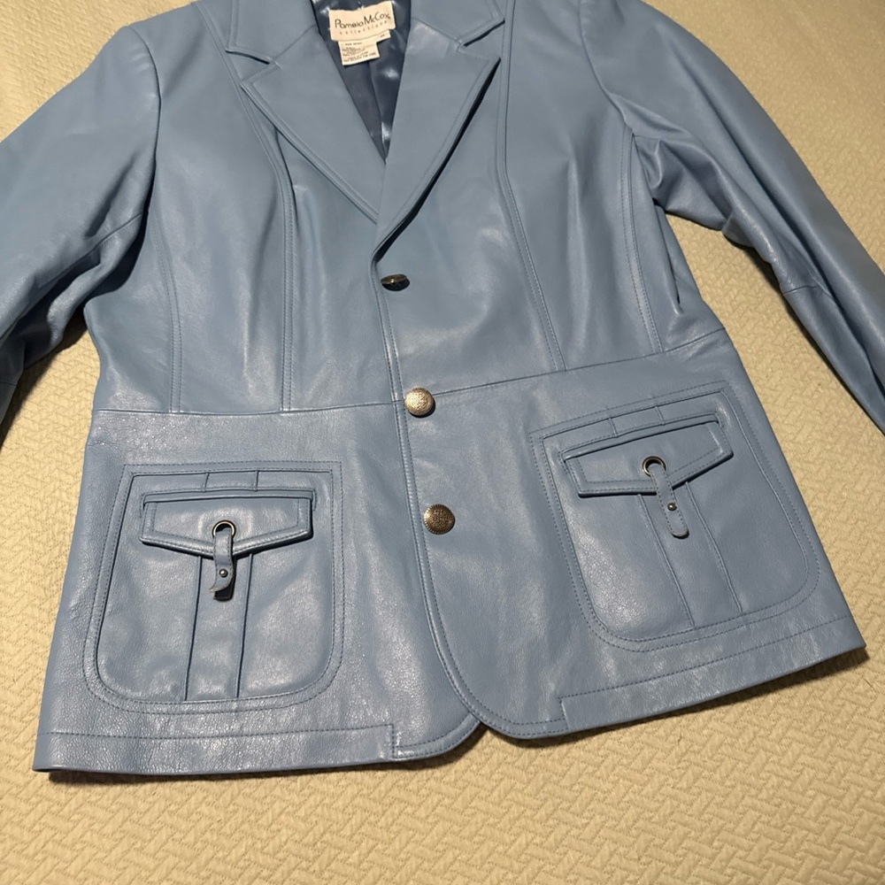 Pamela McCoy Light Blue Leather Jacket
